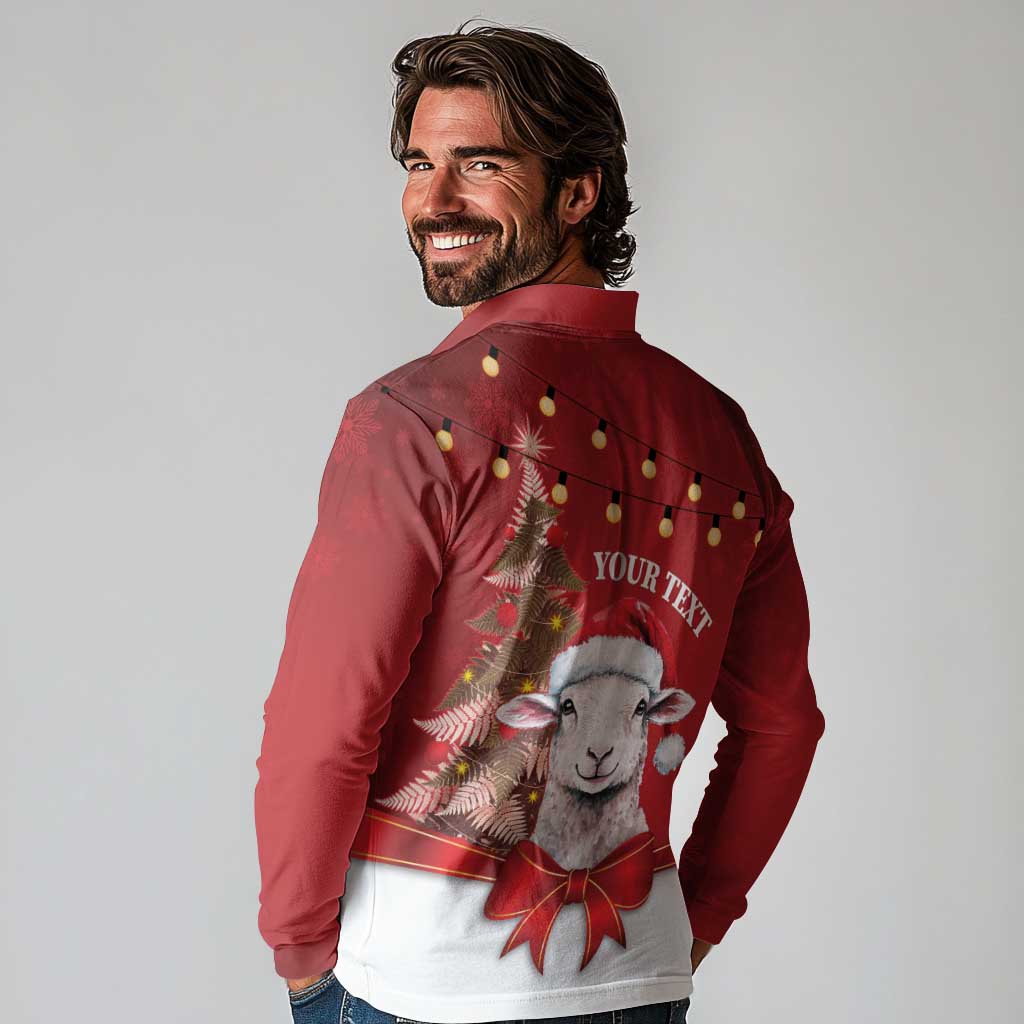 Personalized New Zealand Sheep Christmas Long Sleeve Polo Shirt Hipi Meri Kirihimete Silver Fern Xmas Tree - Aussie Hoodie