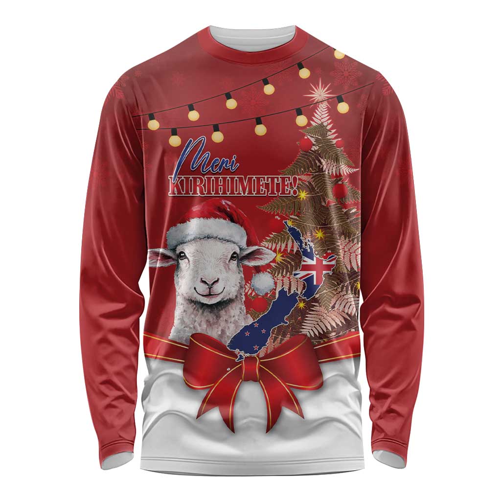 Personalized New Zealand Sheep Christmas Long Sleeve Shirt Hipi Meri Kirihimete Silver Fern Xmas Tree - Aussie Hoodie