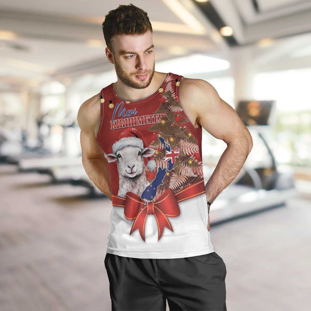 Personalized New Zealand Sheep Christmas Men Tank Top Hipi Meri Kirihimete Silver Fern Xmas Tree - Aussie Hoodie