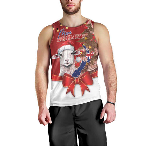 Personalized New Zealand Sheep Christmas Men Tank Top Hipi Meri Kirihimete Silver Fern Xmas Tree - Aussie Hoodie