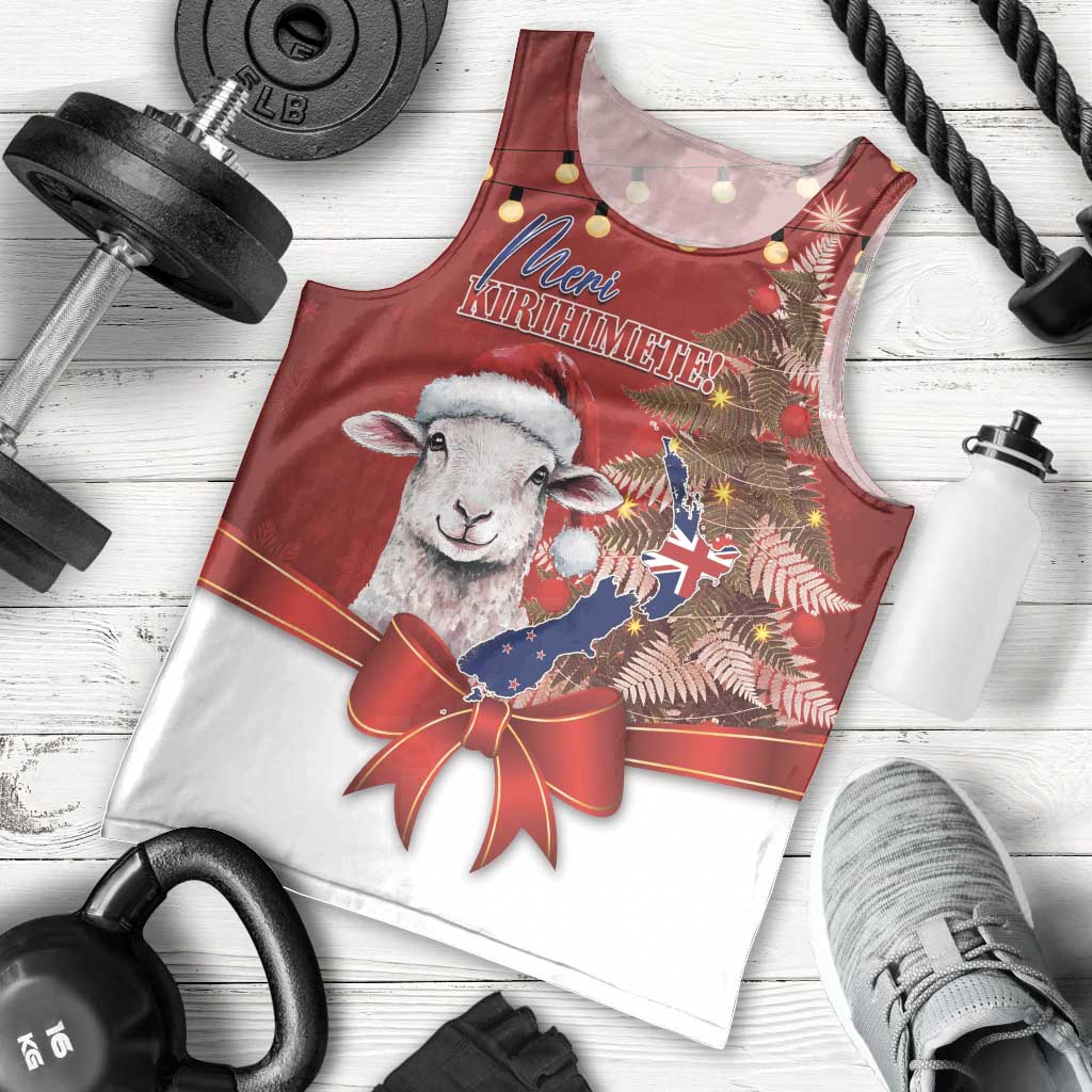 Personalized New Zealand Sheep Christmas Men Tank Top Hipi Meri Kirihimete Silver Fern Xmas Tree - Aussie Hoodie