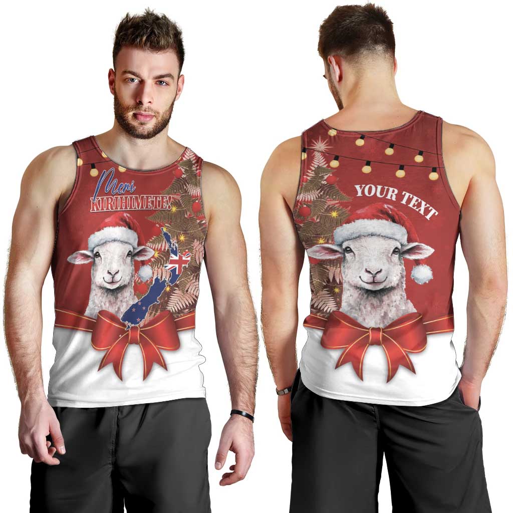 Personalized New Zealand Sheep Christmas Men Tank Top Hipi Meri Kirihimete Silver Fern Xmas Tree - Aussie Hoodie