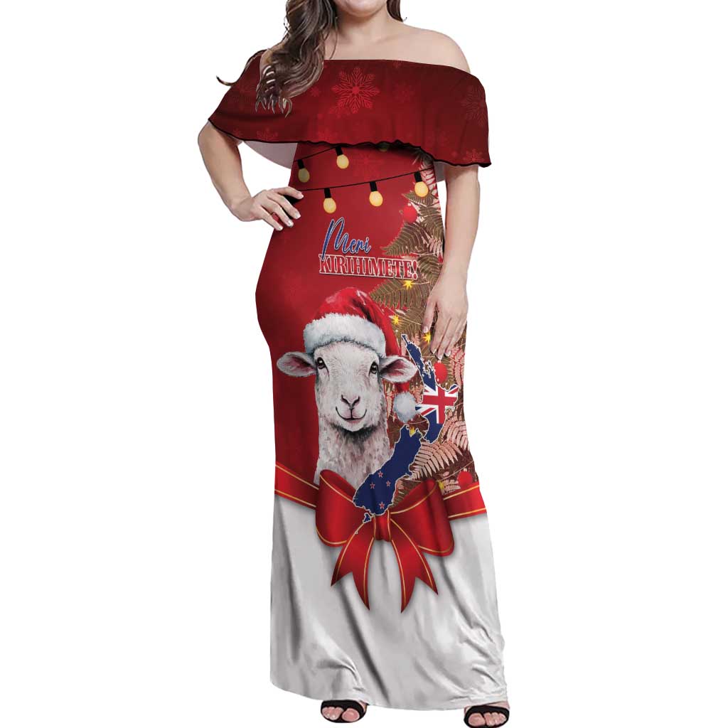 Personalized New Zealand Sheep Christmas Off Shoulder Maxi Dress Hipi Meri Kirihimete Silver Fern Xmas Tree - Aussie Hoodie