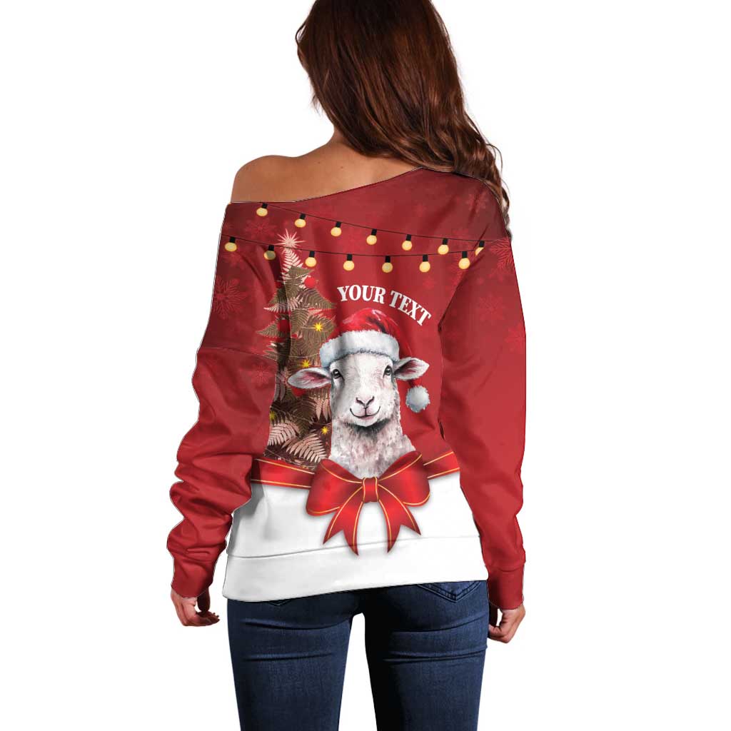 Personalized New Zealand Sheep Christmas Off Shoulder Sweater Hipi Meri Kirihimete Silver Fern Xmas Tree - Aussie Hoodie