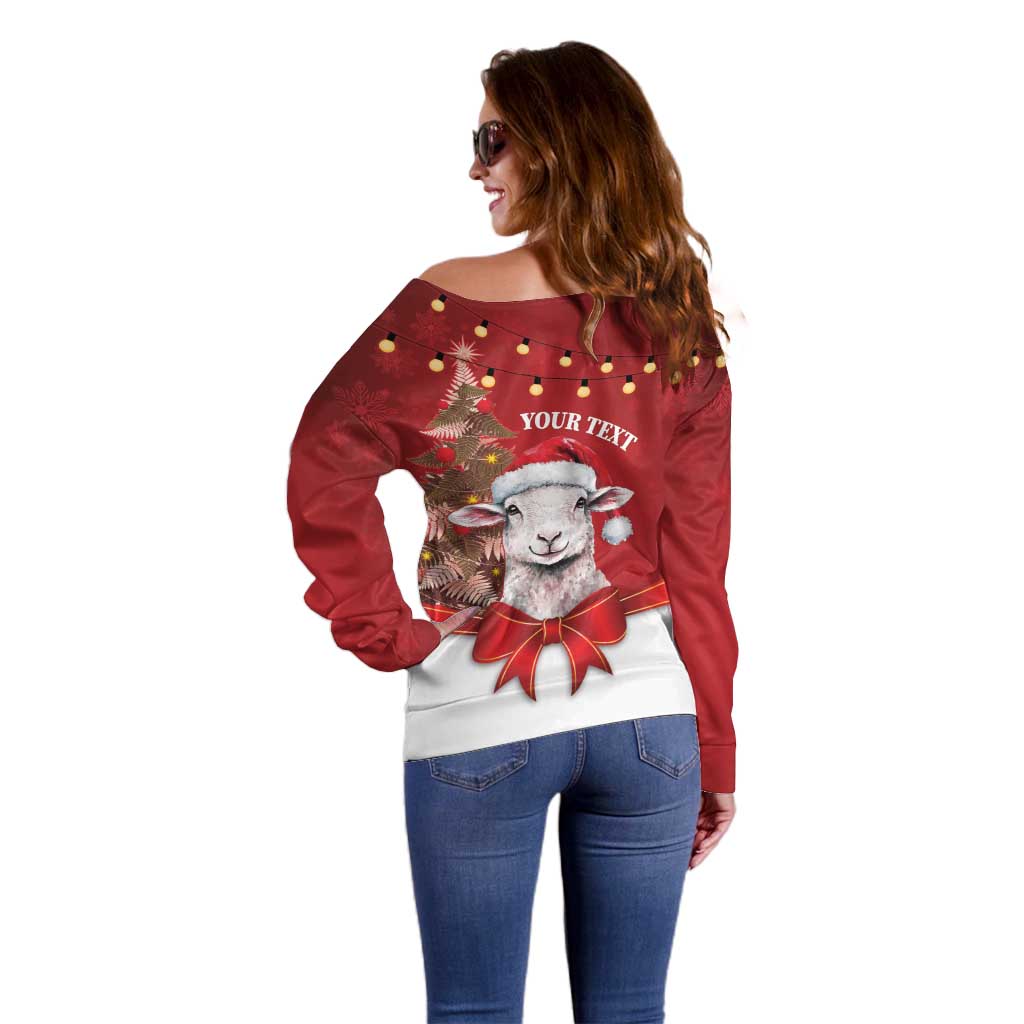 Personalized New Zealand Sheep Christmas Off Shoulder Sweater Hipi Meri Kirihimete Silver Fern Xmas Tree - Aussie Hoodie