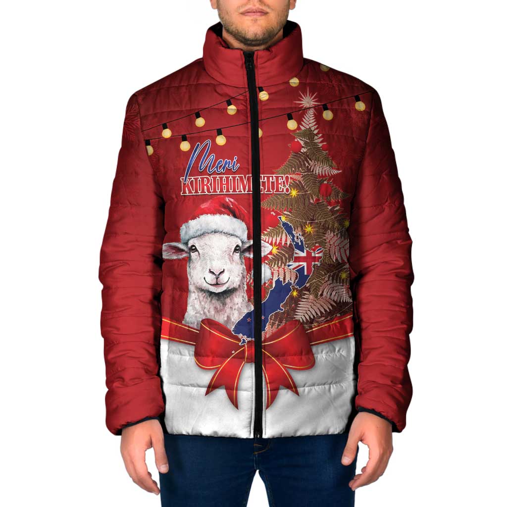 Personalized New Zealand Sheep Christmas Padded Jacket Hipi Meri Kirihimete Silver Fern Xmas Tree - Aussie Hoodie