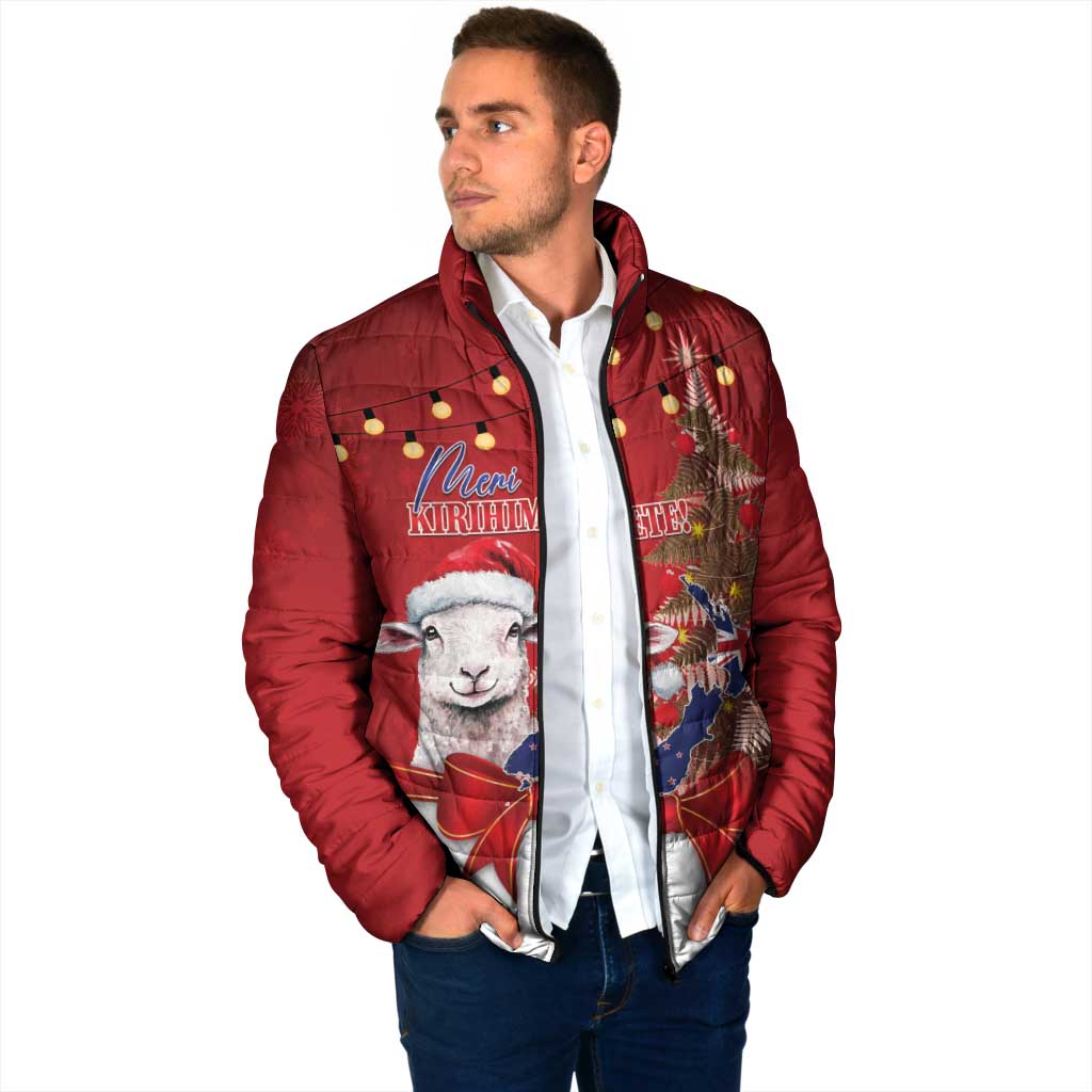 Personalized New Zealand Sheep Christmas Padded Jacket Hipi Meri Kirihimete Silver Fern Xmas Tree - Aussie Hoodie