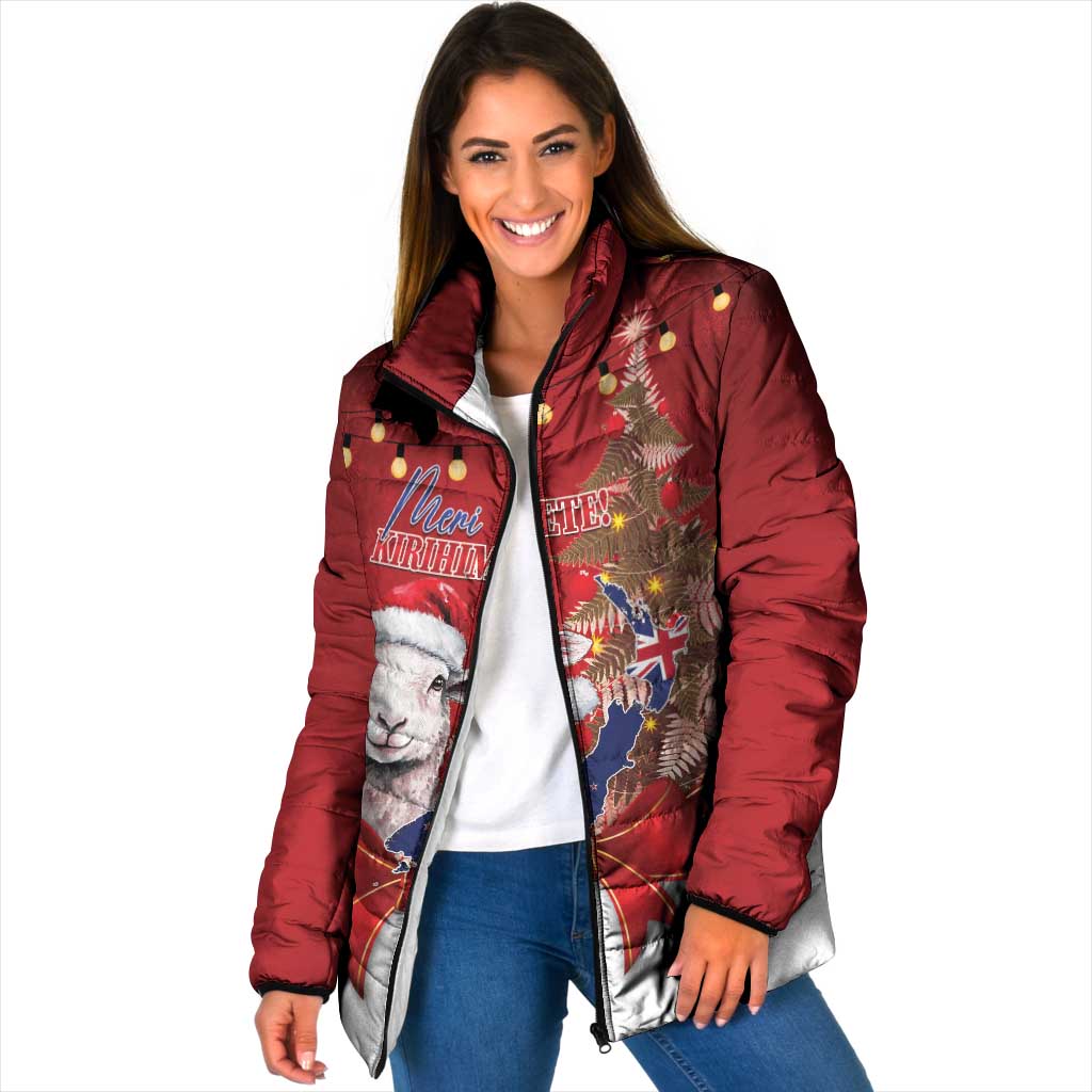 Personalized New Zealand Sheep Christmas Padded Jacket Hipi Meri Kirihimete Silver Fern Xmas Tree - Aussie Hoodie