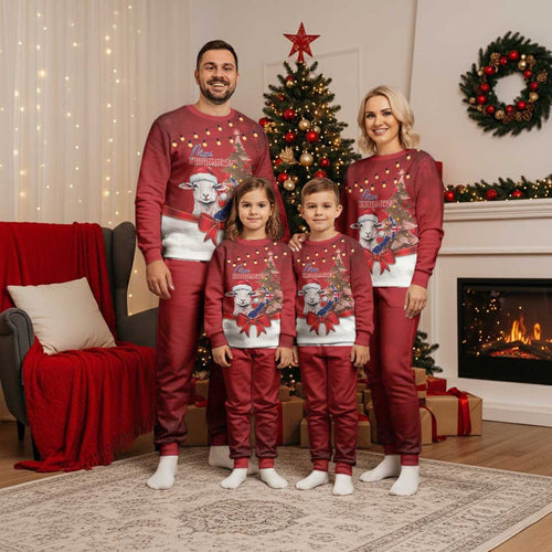 Personalized New Zealand Sheep Christmas Pajama Set Hipi Meri Kirihimete Silver Fern Xmas Tree - Aussie Hoodie
