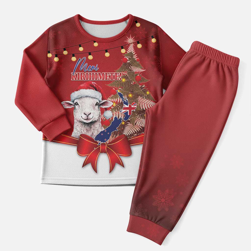 Personalized New Zealand Sheep Christmas Pajama Set Hipi Meri Kirihimete Silver Fern Xmas Tree - Aussie Hoodie
