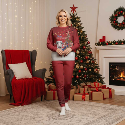 Personalized New Zealand Sheep Christmas Pajama Set Hipi Meri Kirihimete Silver Fern Xmas Tree - Aussie Hoodie