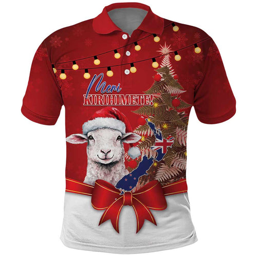 Personalized New Zealand Sheep Christmas Polo Shirt Hipi Meri Kirihimete Silver Fern Xmas Tree - Aussie Hoodie