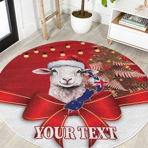 Personalized New Zealand Sheep Christmas Round Carpet Hipi Meri Kirihimete Silver Fern Xmas Tree - Aussie Hoodie