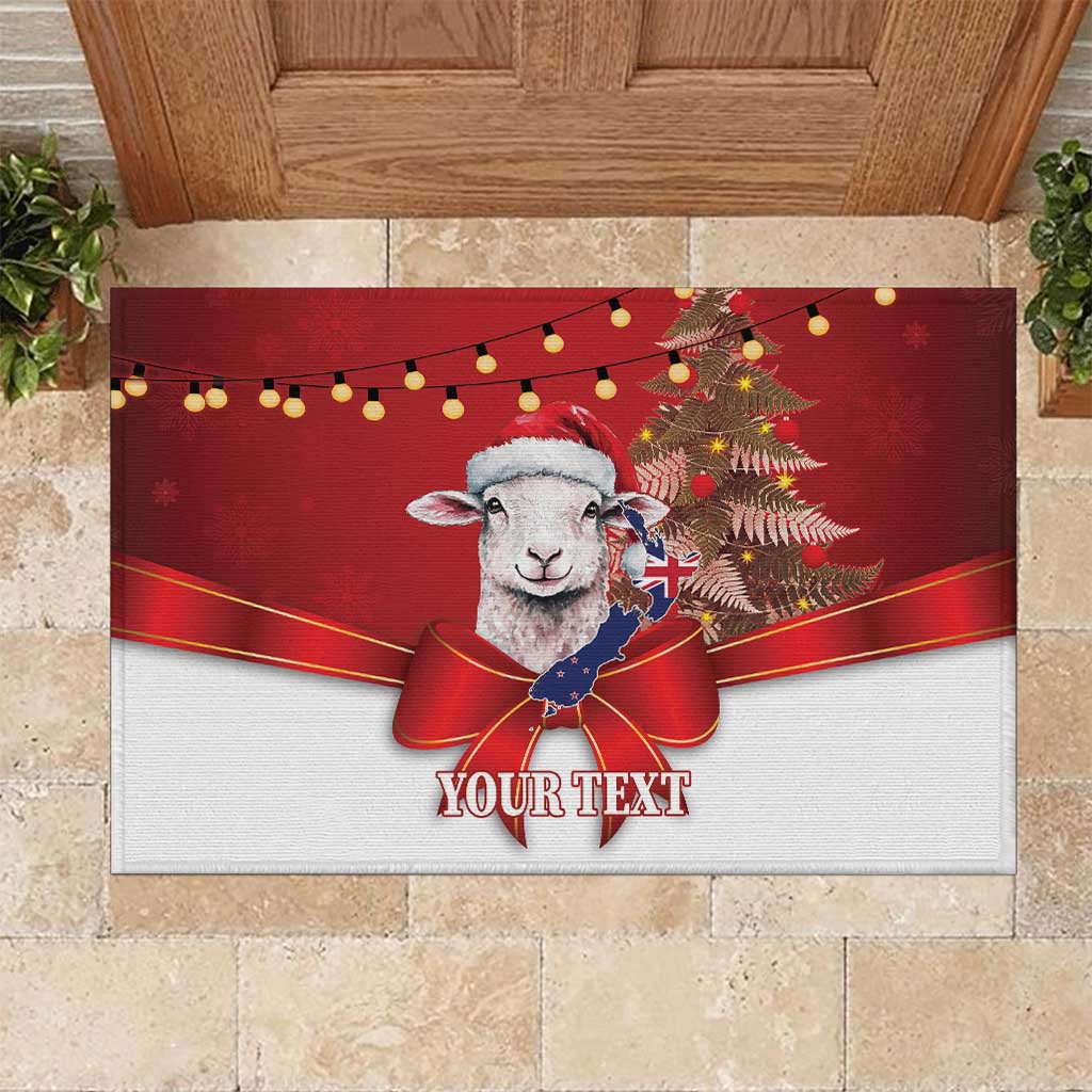 Personalized New Zealand Sheep Christmas Rubber Doormat Hipi Meri Kirihimete Silver Fern Xmas Tree - Aussie Hoodie