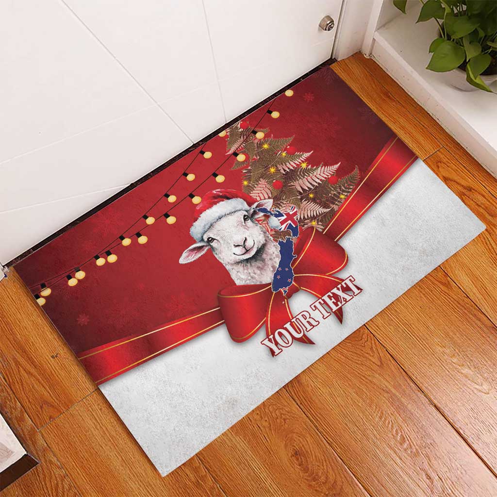 Personalized New Zealand Sheep Christmas Rubber Doormat Hipi Meri Kirihimete Silver Fern Xmas Tree - Aussie Hoodie