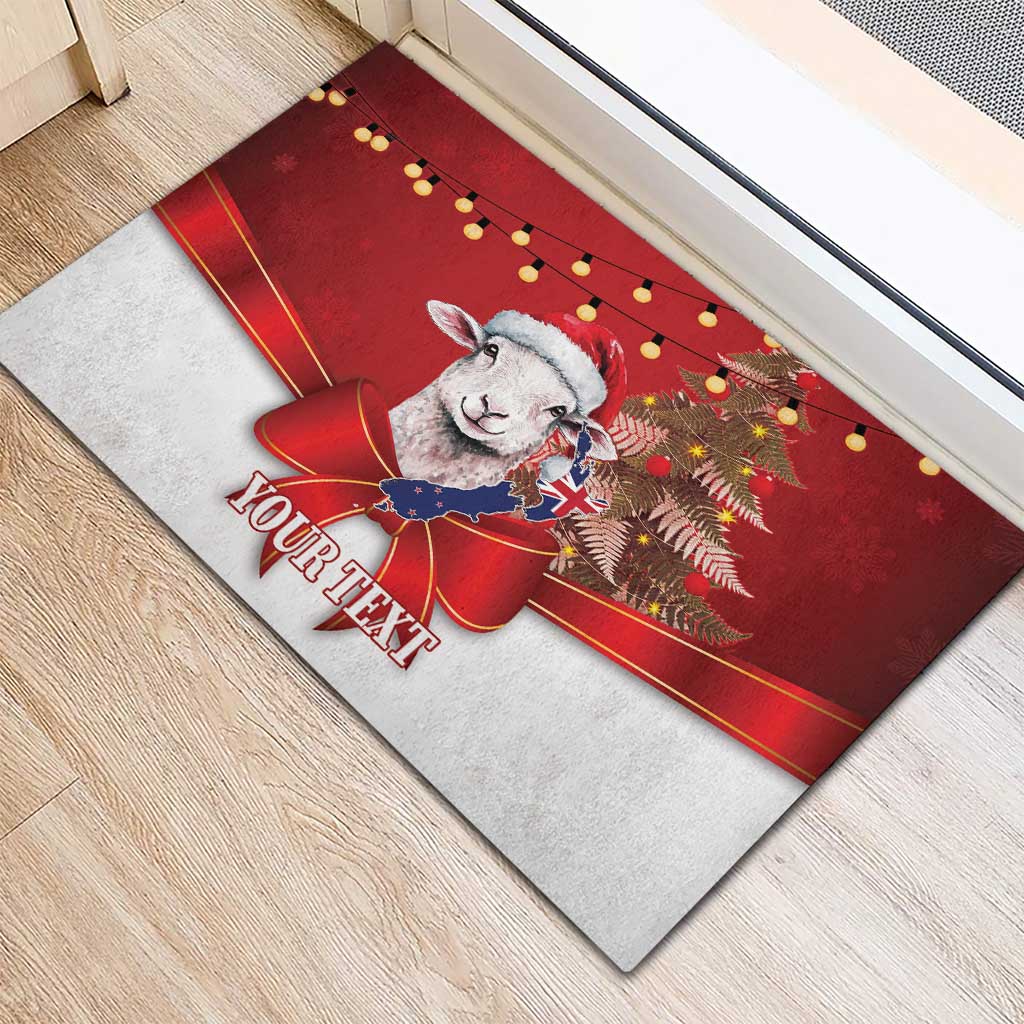 Personalized New Zealand Sheep Christmas Rubber Doormat Hipi Meri Kirihimete Silver Fern Xmas Tree - Aussie Hoodie