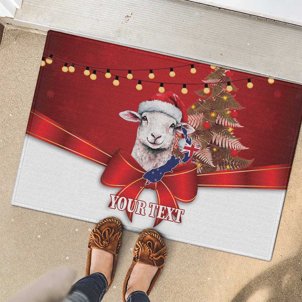 Personalized New Zealand Sheep Christmas Rubber Doormat Hipi Meri Kirihimete Silver Fern Xmas Tree - Aussie Hoodie