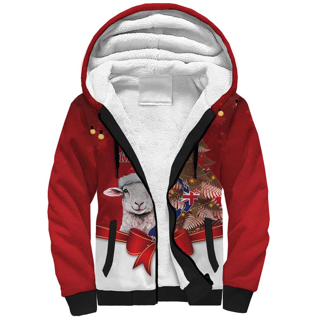 Personalized New Zealand Sheep Christmas Sherpa Hoodie Hipi Meri Kirihimete Silver Fern Xmas Tree - Aussie Hoodie