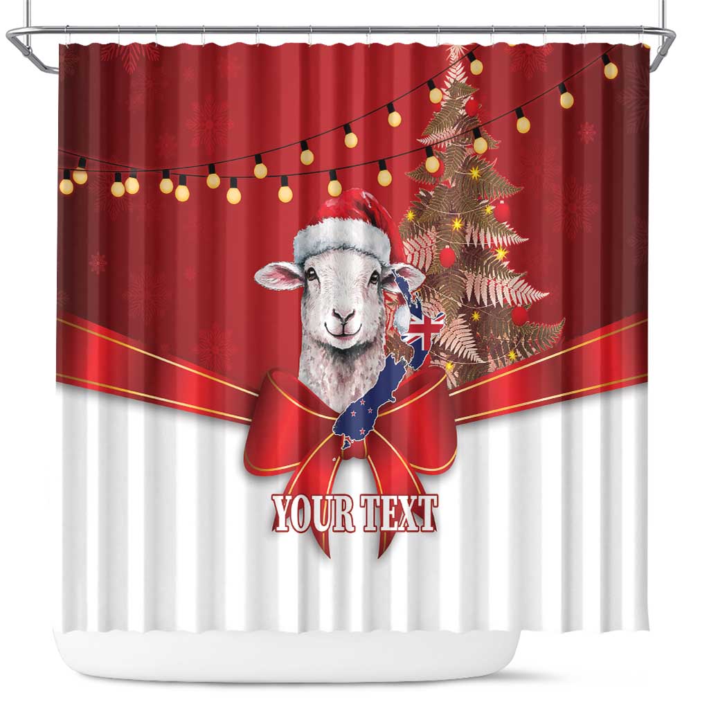 Personalized New Zealand Sheep Christmas Shower Curtain Hipi Meri Kirihimete Silver Fern Xmas Tree - Aussie Hoodie