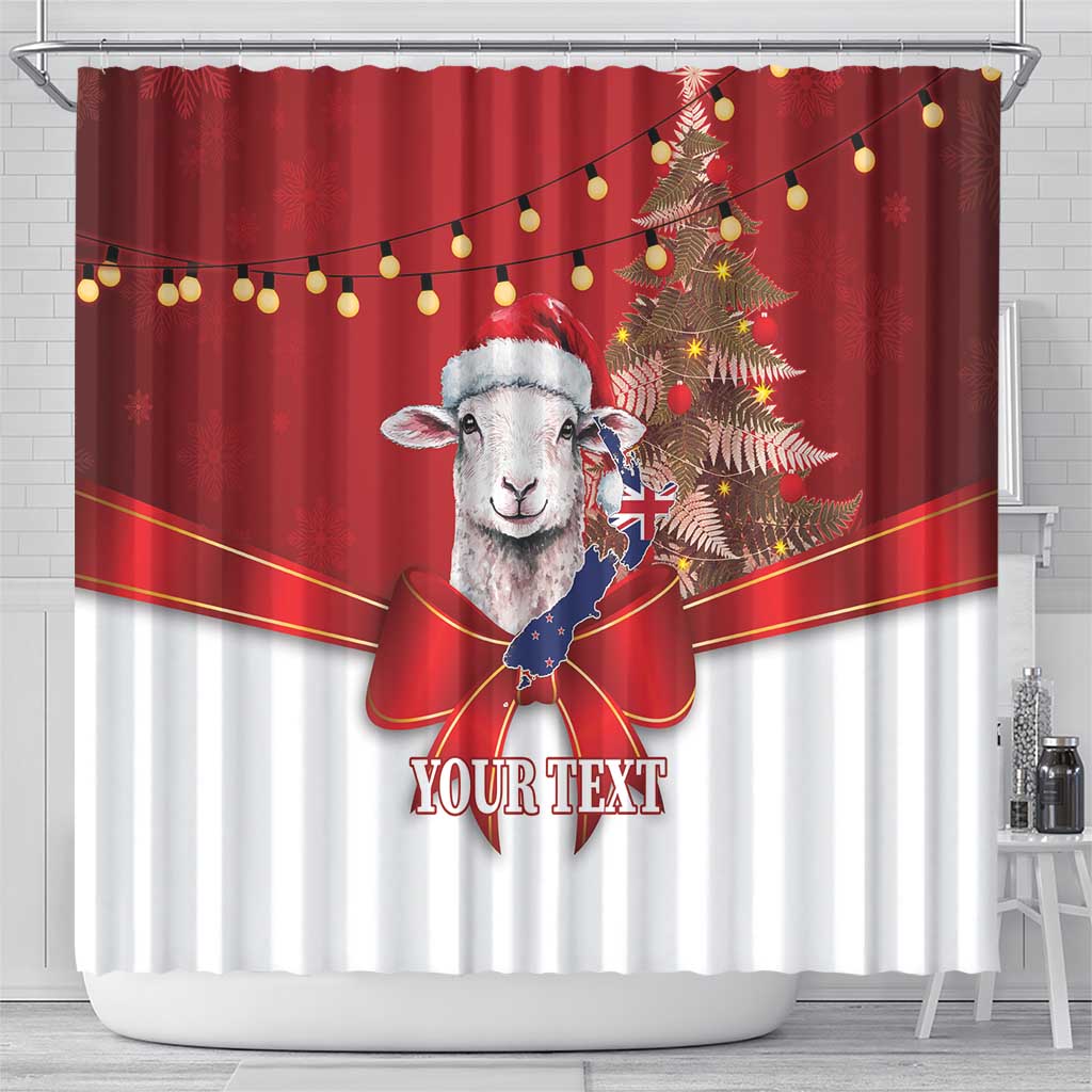 Personalized New Zealand Sheep Christmas Shower Curtain Hipi Meri Kirihimete Silver Fern Xmas Tree - Aussie Hoodie