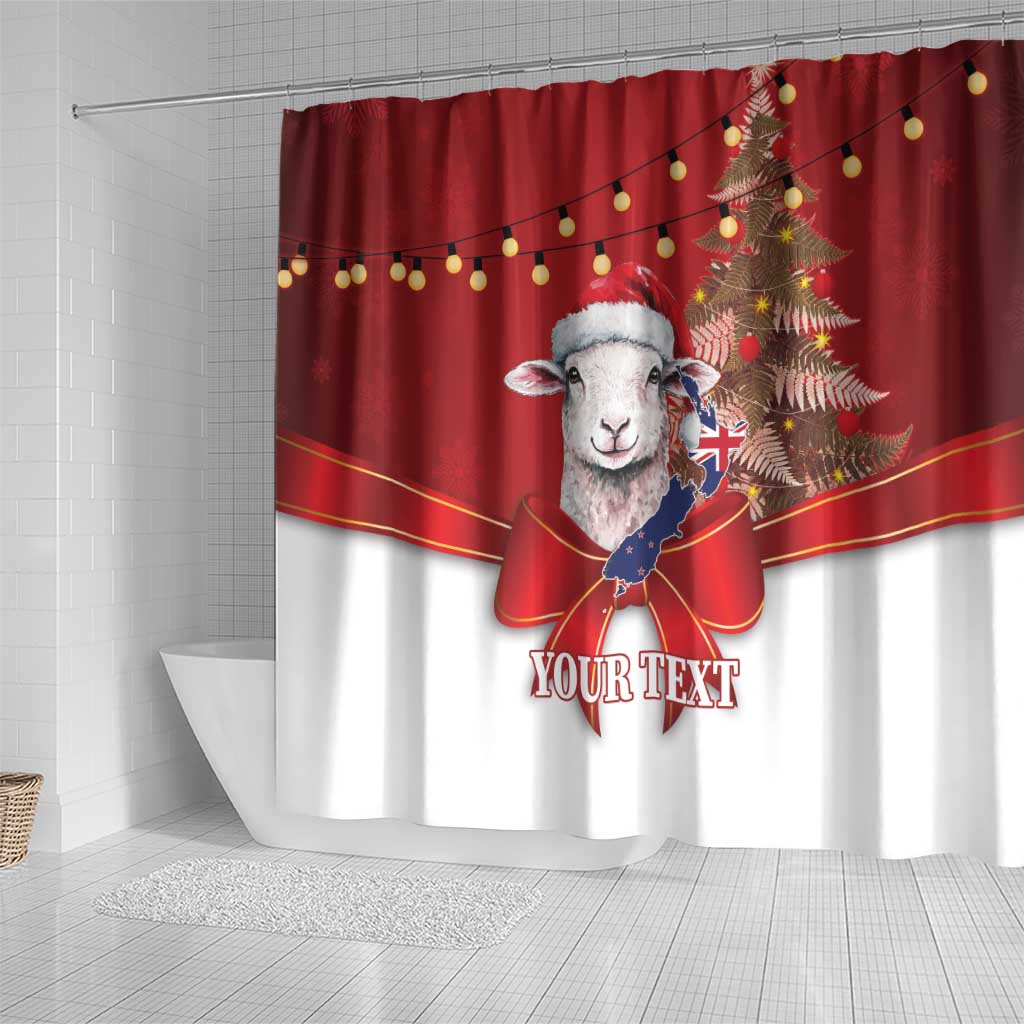 Personalized New Zealand Sheep Christmas Shower Curtain Hipi Meri Kirihimete Silver Fern Xmas Tree - Aussie Hoodie