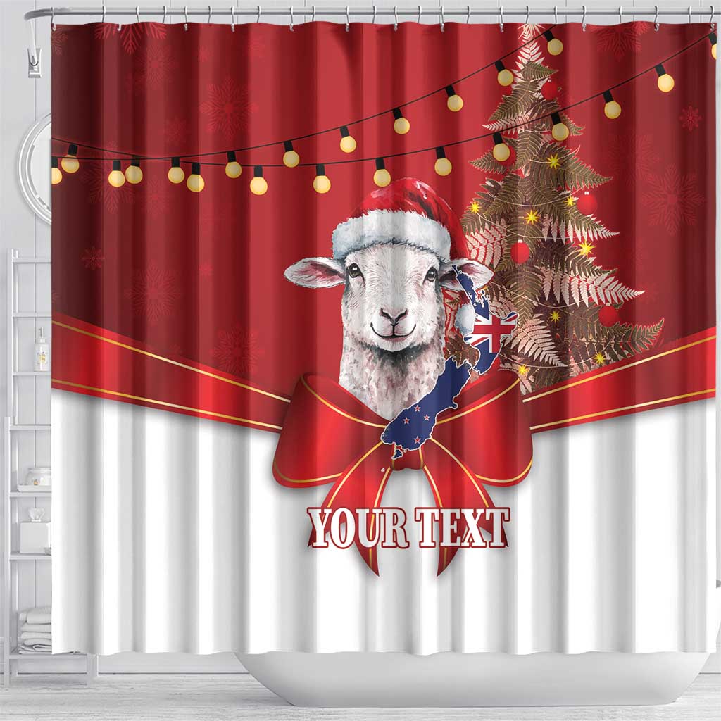 Personalized New Zealand Sheep Christmas Shower Curtain Hipi Meri Kirihimete Silver Fern Xmas Tree - Aussie Hoodie
