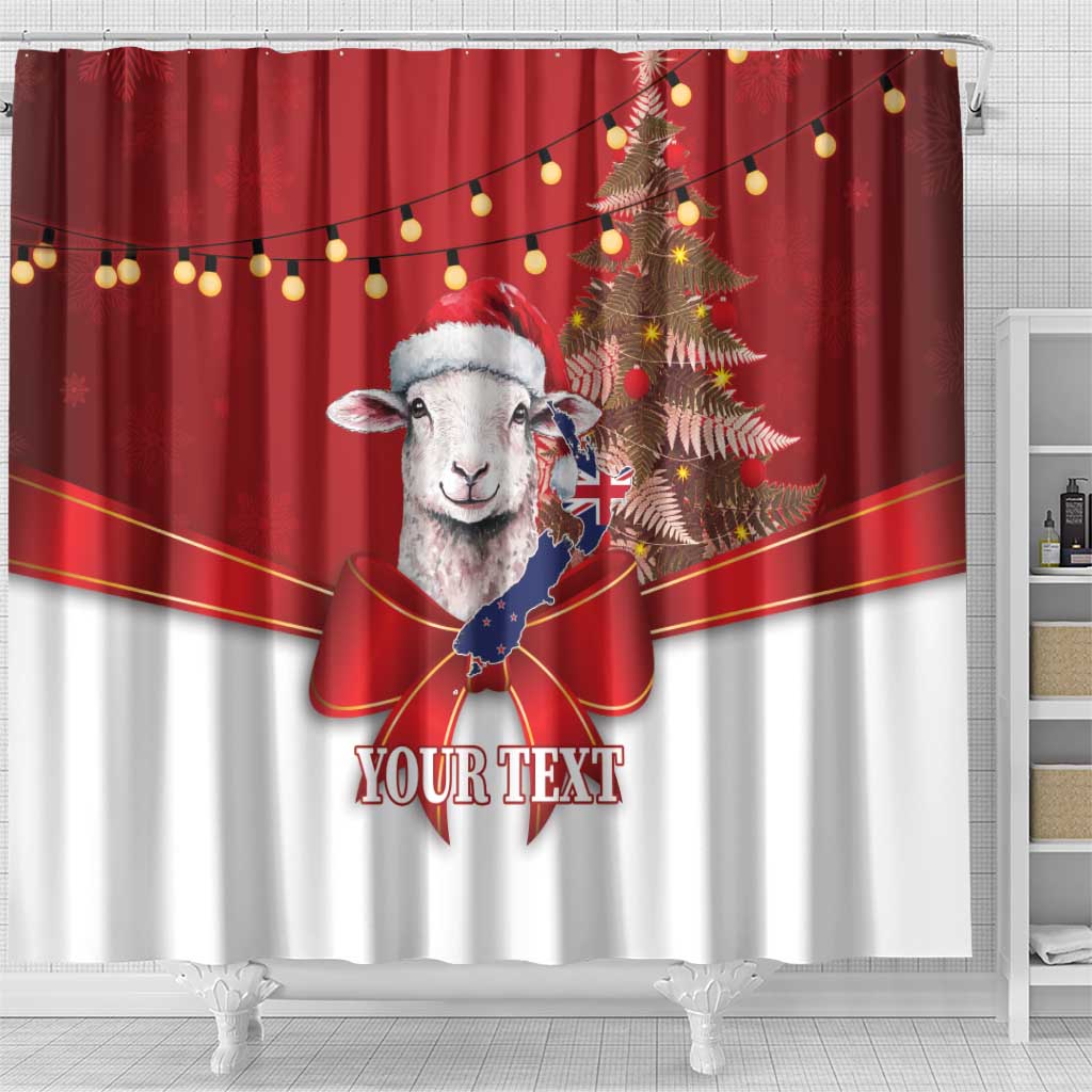 Personalized New Zealand Sheep Christmas Shower Curtain Hipi Meri Kirihimete Silver Fern Xmas Tree - Aussie Hoodie