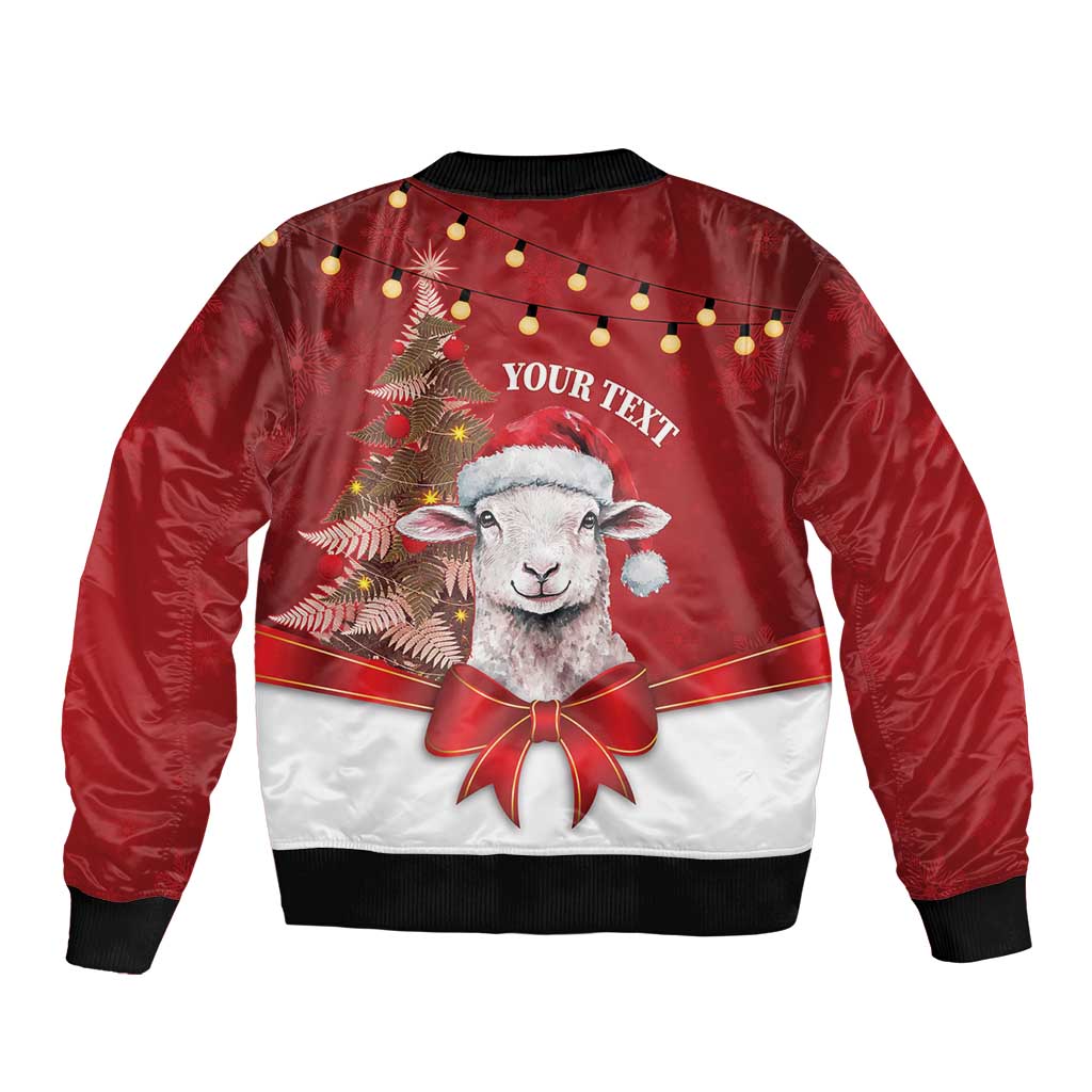 Personalized New Zealand Sheep Christmas Sleeve Zip Bomber Jacket Hipi Meri Kirihimete Silver Fern Xmas Tree - Aussie Hoodie