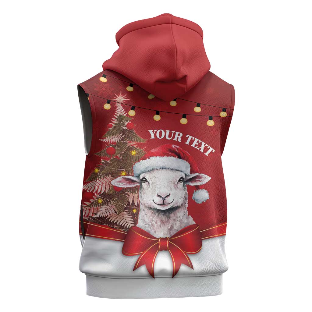 Personalized New Zealand Sheep Christmas Sleeveless Hoodie Hipi Meri Kirihimete Silver Fern Xmas Tree - Aussie Hoodie