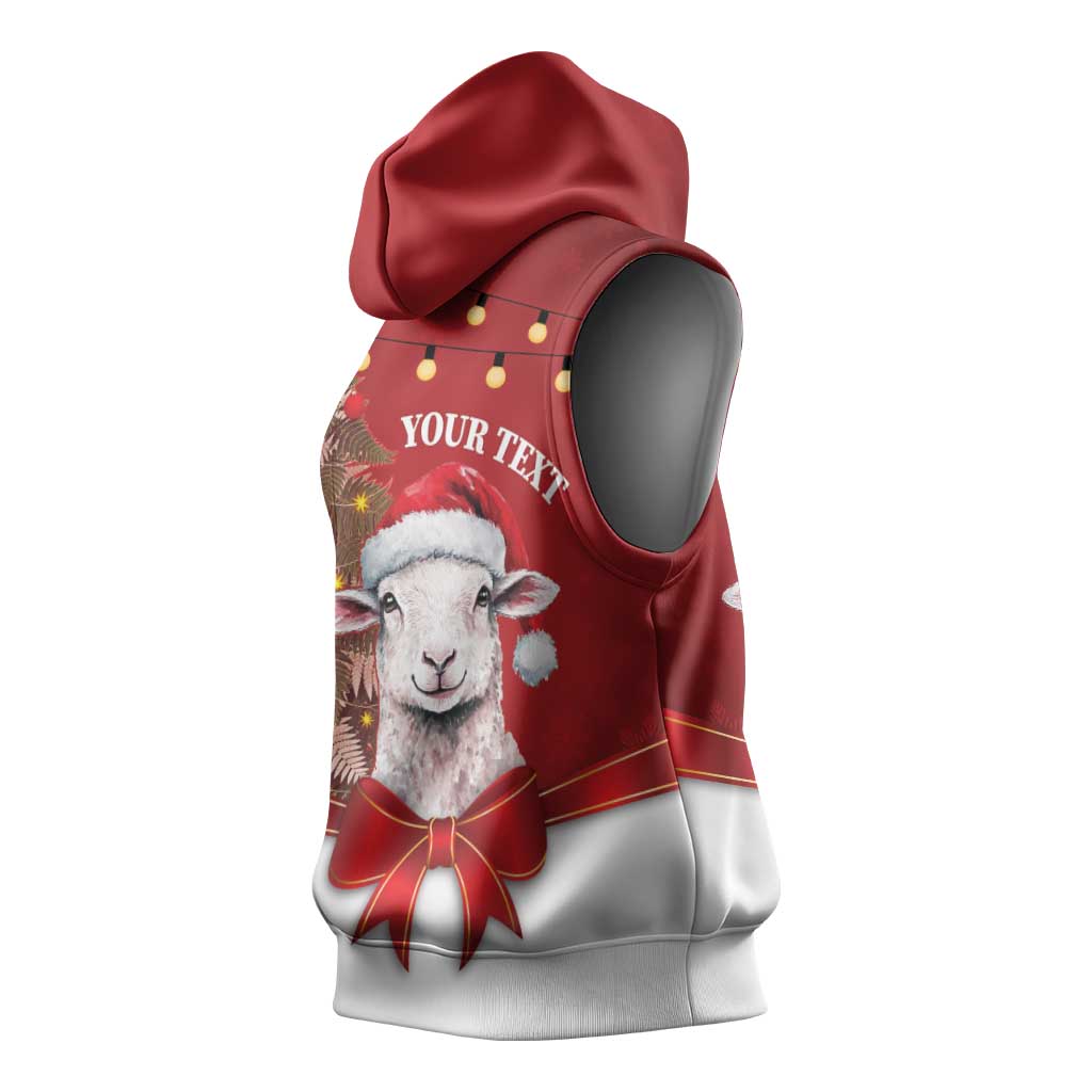 Personalized New Zealand Sheep Christmas Sleeveless Hoodie Hipi Meri Kirihimete Silver Fern Xmas Tree - Aussie Hoodie