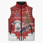 Personalized New Zealand Sheep Christmas Sleeveless Puffer Jacket Hipi Meri Kirihimete Silver Fern Xmas Tree - Aussie Hoodie