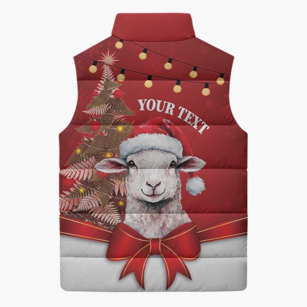 Personalized New Zealand Sheep Christmas Sleeveless Puffer Jacket Hipi Meri Kirihimete Silver Fern Xmas Tree - Aussie Hoodie