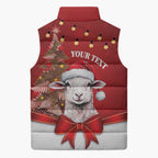 Personalized New Zealand Sheep Christmas Sleeveless Puffer Jacket Hipi Meri Kirihimete Silver Fern Xmas Tree - Aussie Hoodie