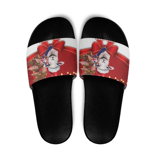 Personalized New Zealand Sheep Christmas Slide Sandals Hipi Meri Kirihimete Silver Fern Xmas Tree - Aussie Hoodie