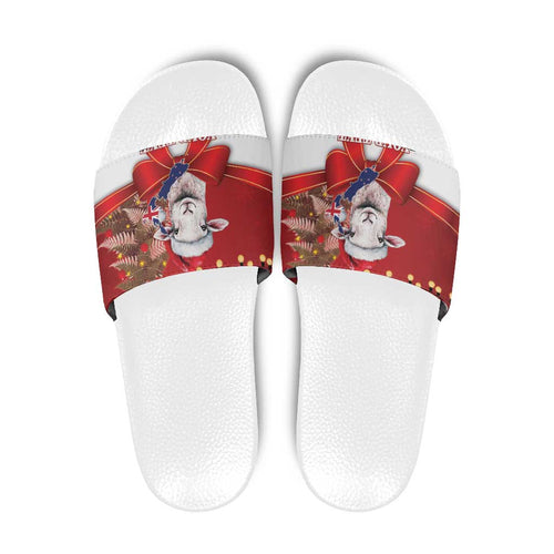 Personalized New Zealand Sheep Christmas Slide Sandals Hipi Meri Kirihimete Silver Fern Xmas Tree - Aussie Hoodie