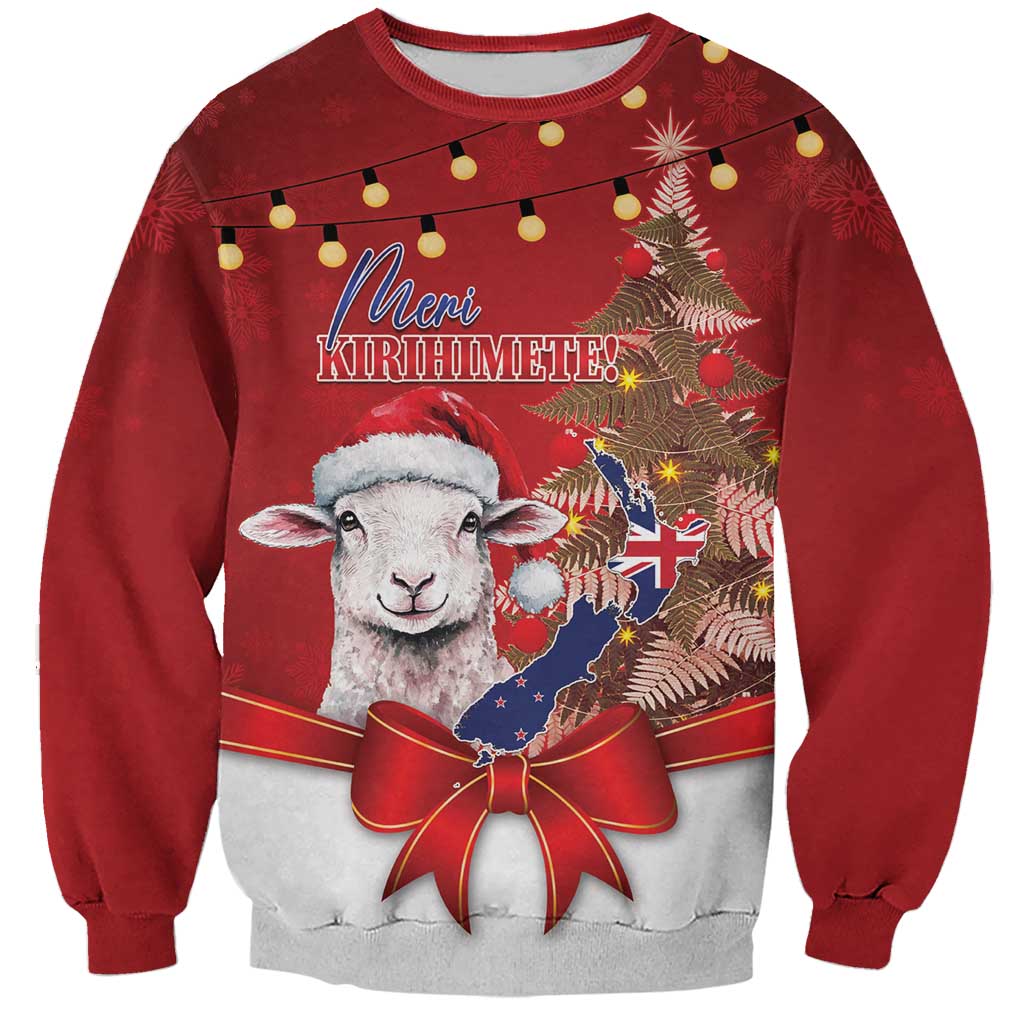 Personalized New Zealand Sheep Christmas Sweatshirt Hipi Meri Kirihimete Silver Fern Xmas Tree - Aussie Hoodie