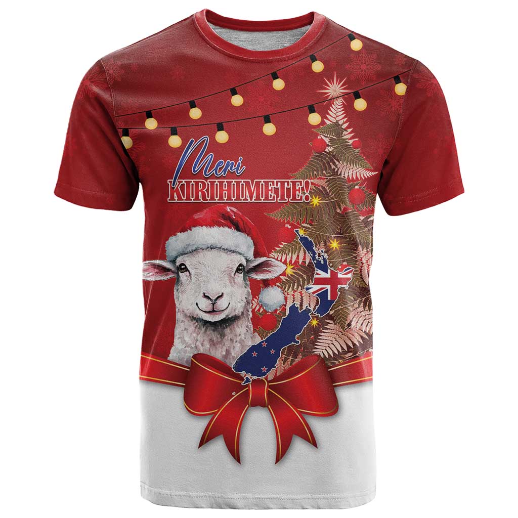 Personalized New Zealand Sheep Christmas T Shirt Hipi Meri Kirihimete Silver Fern Xmas Tree - Aussie Hoodie