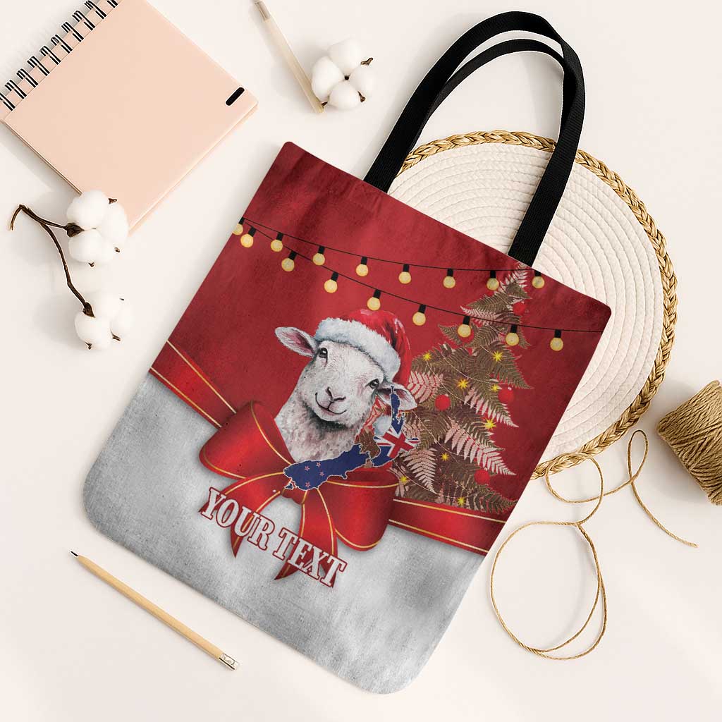 Personalized New Zealand Sheep Christmas Tote Bag Hipi Meri Kirihimete Silver Fern Xmas Tree - Aussie Hoodie