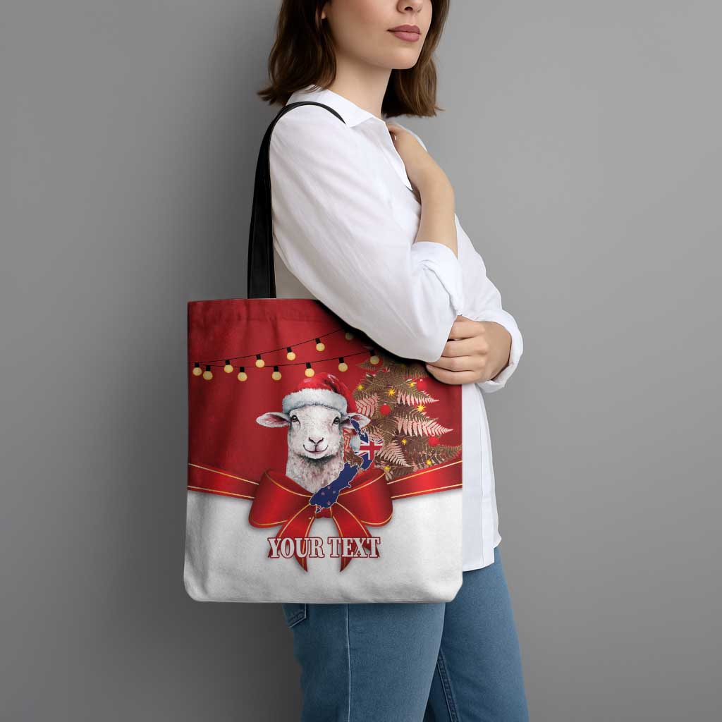Personalized New Zealand Sheep Christmas Tote Bag Hipi Meri Kirihimete Silver Fern Xmas Tree - Aussie Hoodie