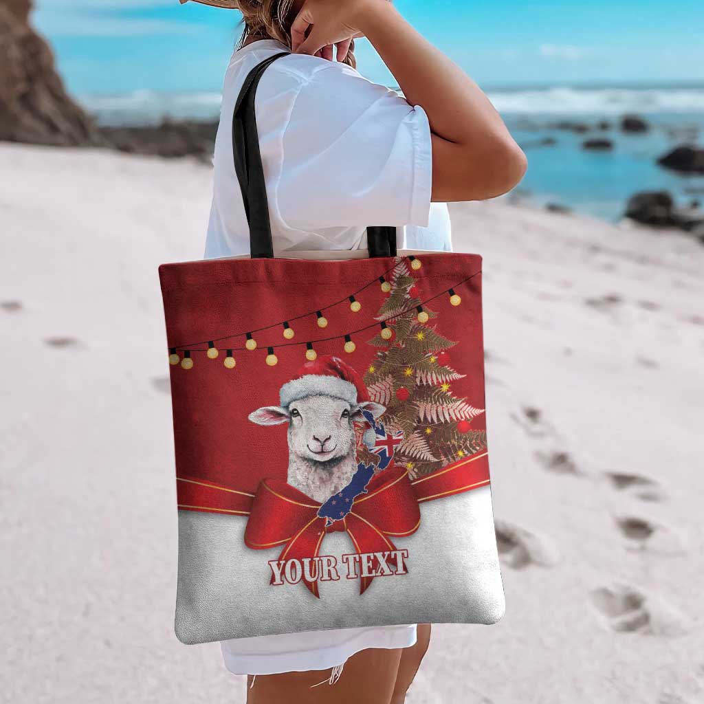 Personalized New Zealand Sheep Christmas Tote Bag Hipi Meri Kirihimete Silver Fern Xmas Tree - Aussie Hoodie