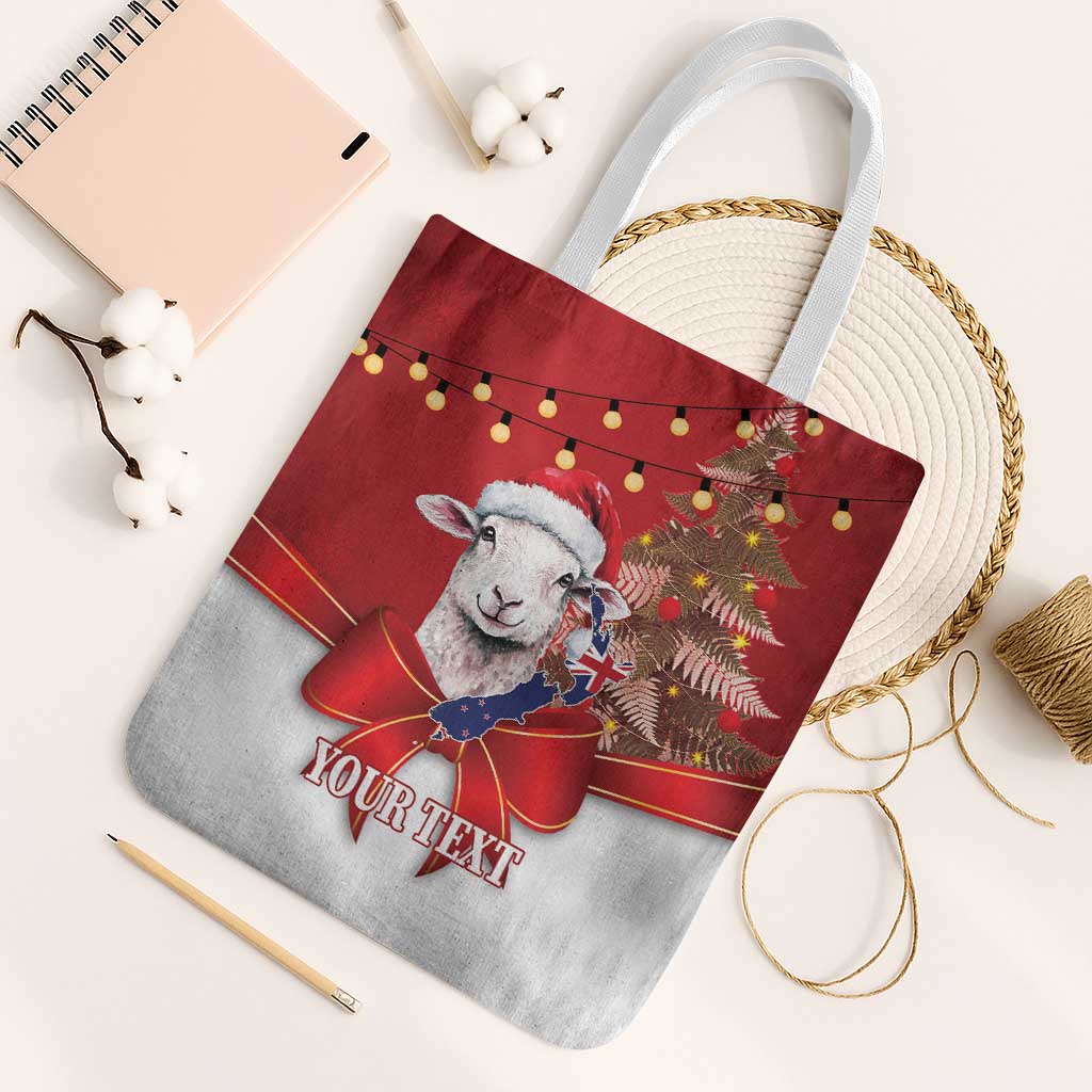 Personalized New Zealand Sheep Christmas Tote Bag Hipi Meri Kirihimete Silver Fern Xmas Tree - Aussie Hoodie