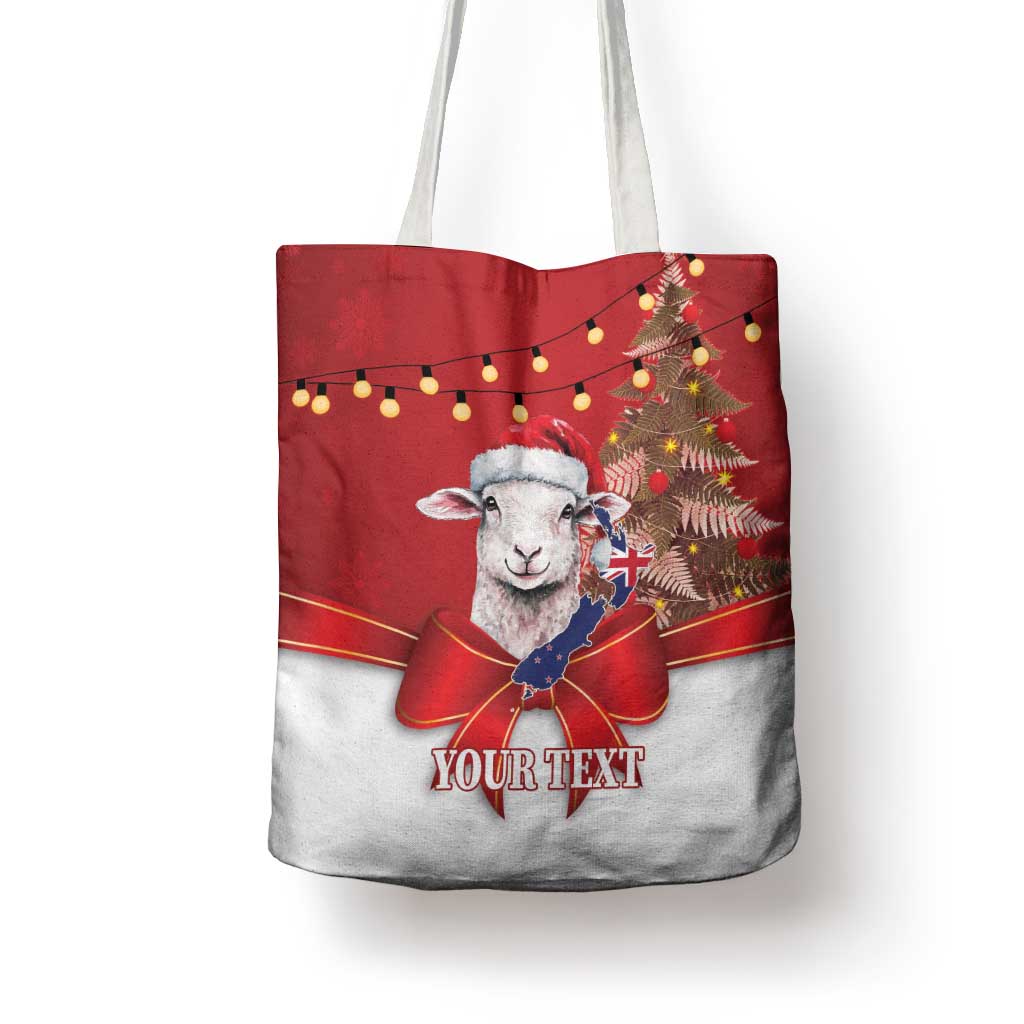 Personalized New Zealand Sheep Christmas Tote Bag Hipi Meri Kirihimete Silver Fern Xmas Tree - Aussie Hoodie