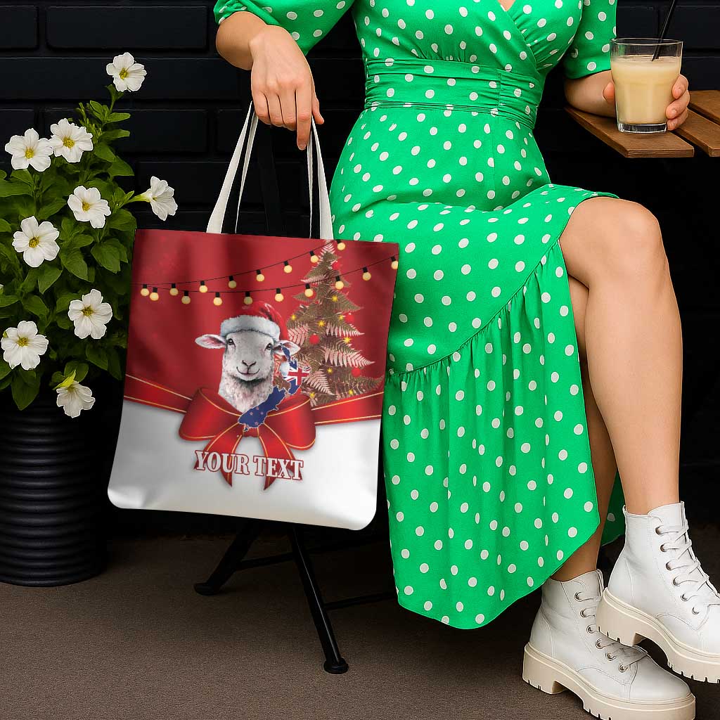 Personalized New Zealand Sheep Christmas Tote Bag Hipi Meri Kirihimete Silver Fern Xmas Tree - Aussie Hoodie