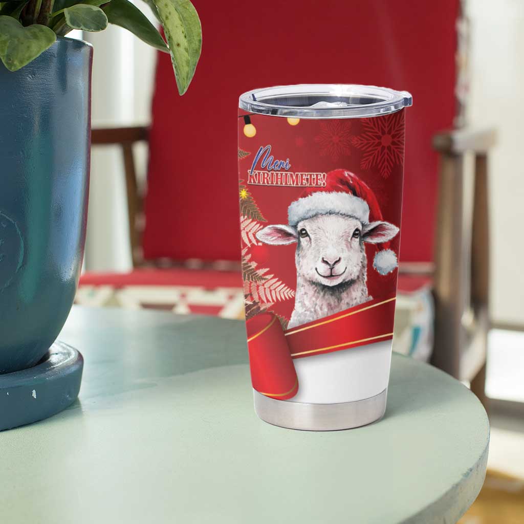 Personalized New Zealand Sheep Christmas Tumbler Cup Hipi Meri Kirihimete Silver Fern Xmas Tree - Aussie Hoodie