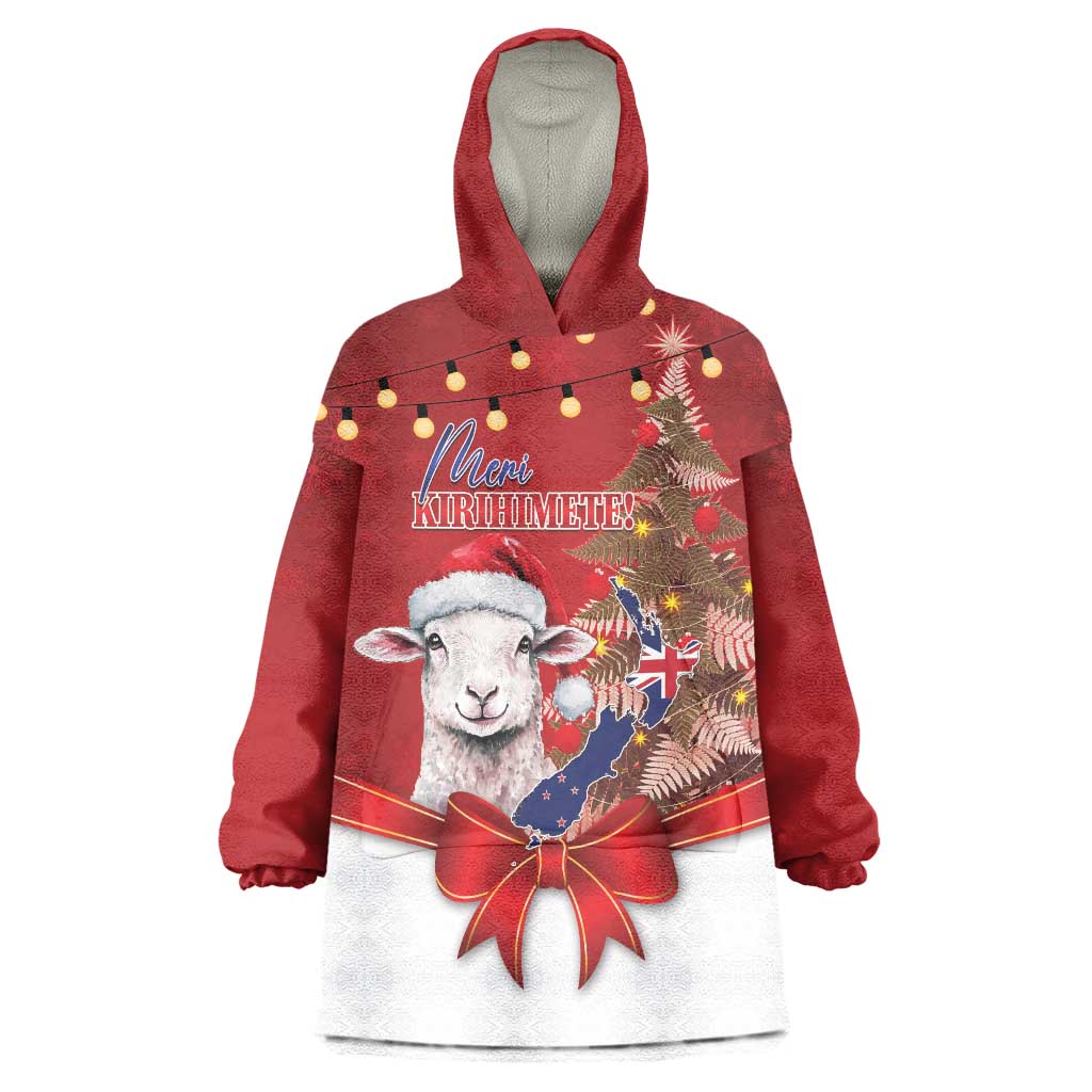 Personalized New Zealand Sheep Christmas Wearable Blanket Hoodie Hipi Meri Kirihimete Silver Fern Xmas Tree - Aussie Hoodie
