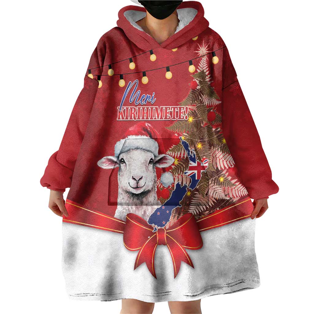 Personalized New Zealand Sheep Christmas Wearable Blanket Hoodie Hipi Meri Kirihimete Silver Fern Xmas Tree - Aussie Hoodie