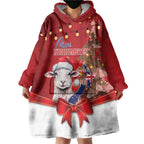 Personalized New Zealand Sheep Christmas Wearable Blanket Hoodie Hipi Meri Kirihimete Silver Fern Xmas Tree - Aussie Hoodie
