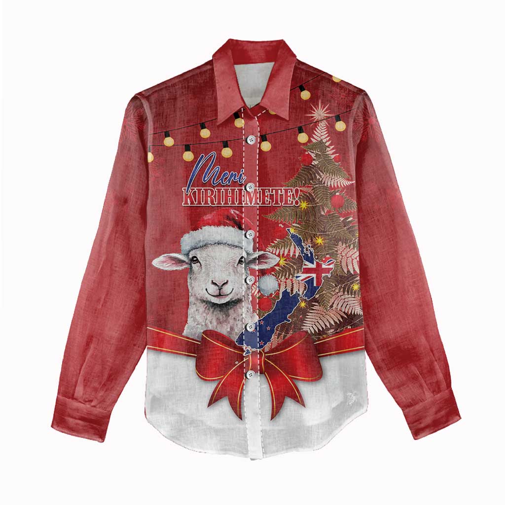Personalized New Zealand Sheep Christmas Women Casual Shirt Hipi Meri Kirihimete Silver Fern Xmas Tree - Aussie Hoodie