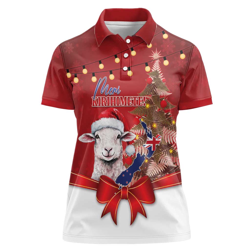 Personalized New Zealand Sheep Christmas Women Polo Shirt Hipi Meri Kirihimete Silver Fern Xmas Tree - Aussie Hoodie