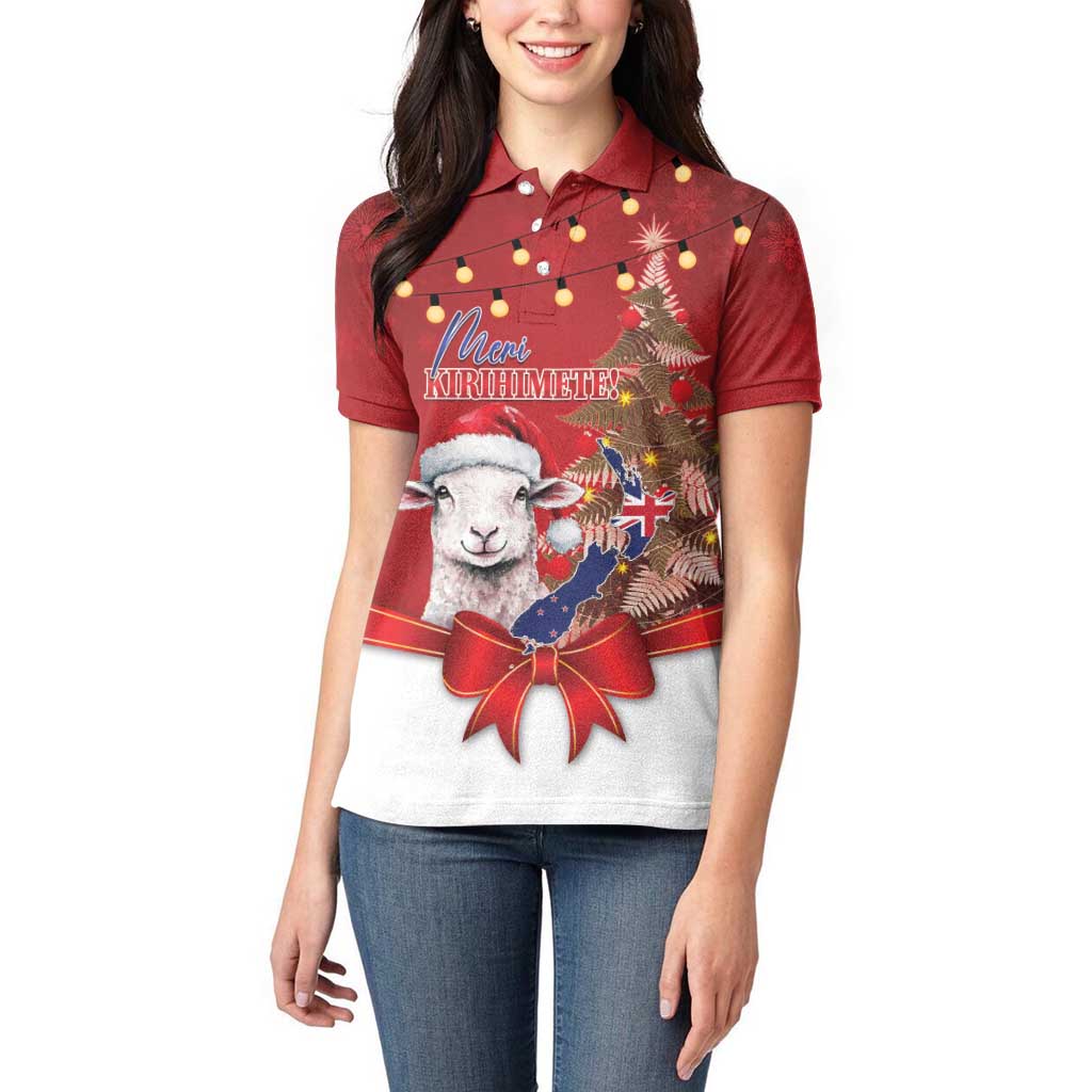 Personalized New Zealand Sheep Christmas Women Polo Shirt Hipi Meri Kirihimete Silver Fern Xmas Tree - Aussie Hoodie